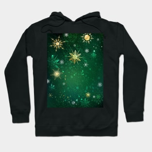 Gold Snowflakes on a Green Background Hoodie